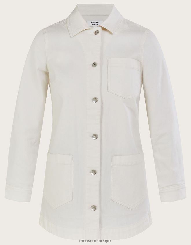 Monsoon kadınlar mindy uzun çizgili denim ceket JH86BT260 Giyim doğal (ekru)