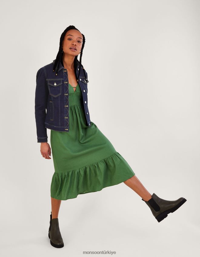 Monsoon kadınlar sürdürülebilir pamuklu dora puf kollu denim ceket JH86BT433 Giyim mavi (çivit mavisi)