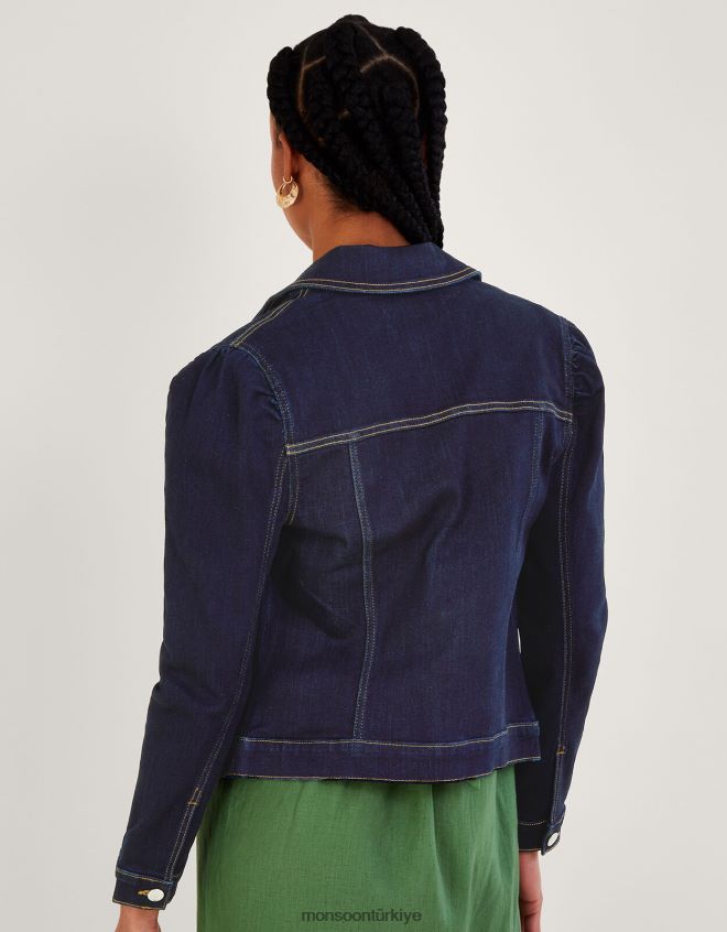 Monsoon kadınlar sürdürülebilir pamuklu dora puf kollu denim ceket JH86BT433 Giyim mavi (çivit mavisi)