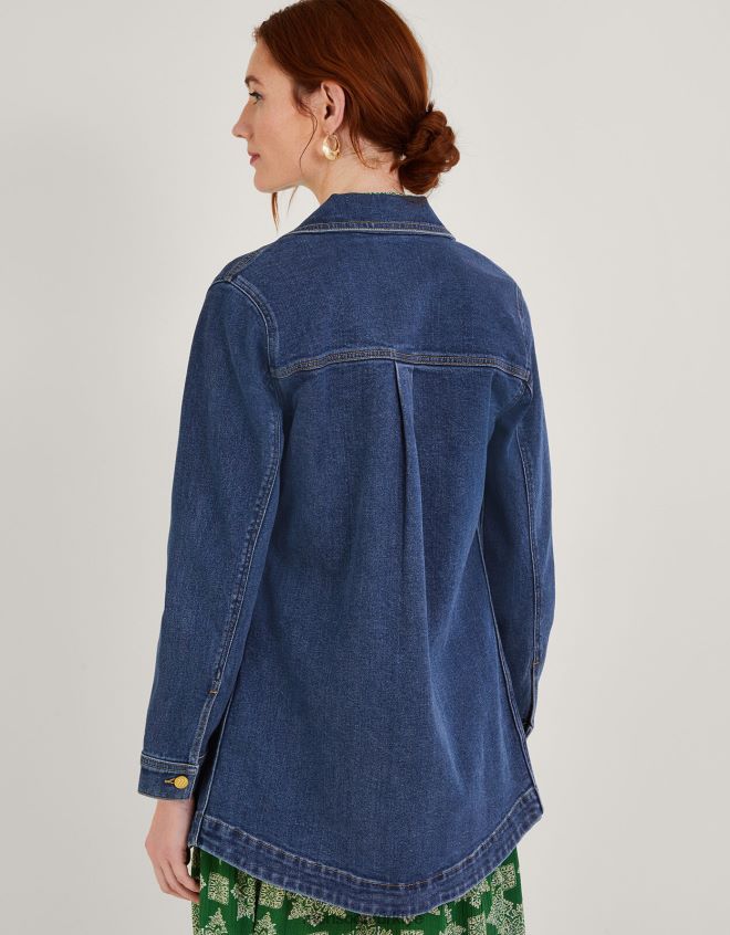 Monsoon kadınlar sürdürülebilir pamuklu mindy uzun çizgili denim ceket JH86BT568 Giyim mavi (kot mavisi)