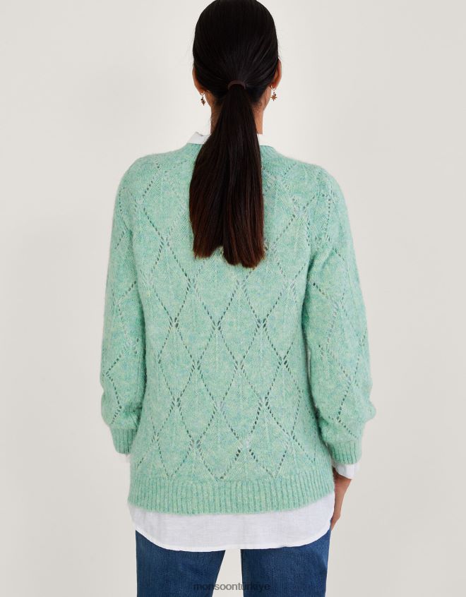 Monsoon kadınlar Geri dönüştürülmüş polyesterden elmas dikişli uzun ip kazak JH86BT555 Giyim yeşil