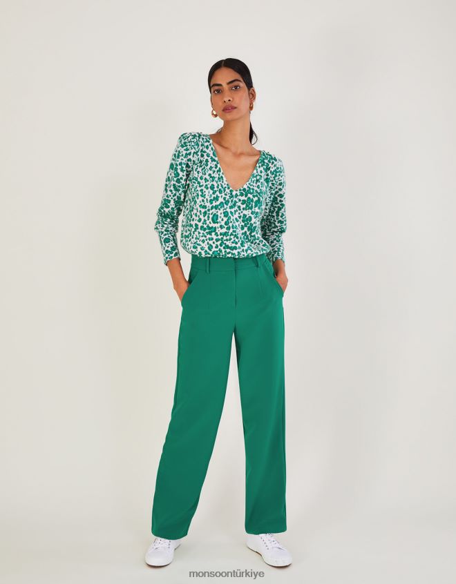 Monsoon kadınlar Geri dönüştürülmüş polyesterden hayvan desenli v yaka kazak JH86BT512 Giyim yeşil