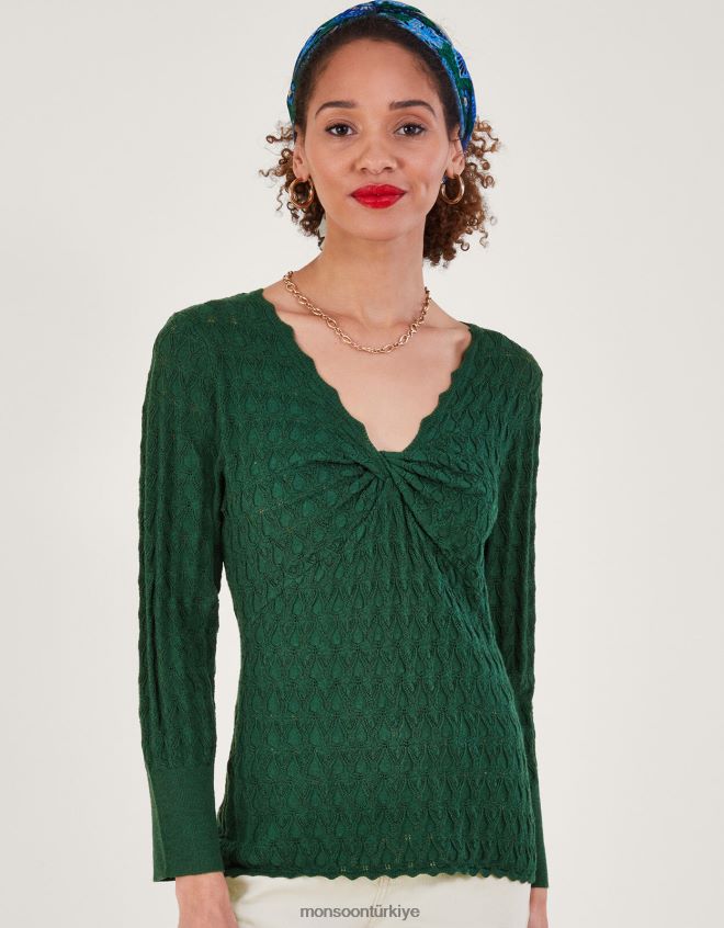 Monsoon kadınlar Geri dönüştürülmüş polyesterden pointelle dikişli kazak JH86BT219 Giyim yeşil (koyu yeşil)