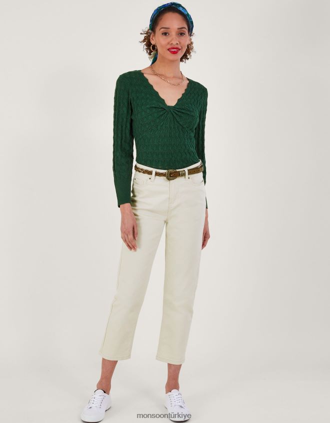 Monsoon kadınlar Geri dönüştürülmüş polyesterden pointelle dikişli kazak JH86BT219 Giyim yeşil (koyu yeşil)