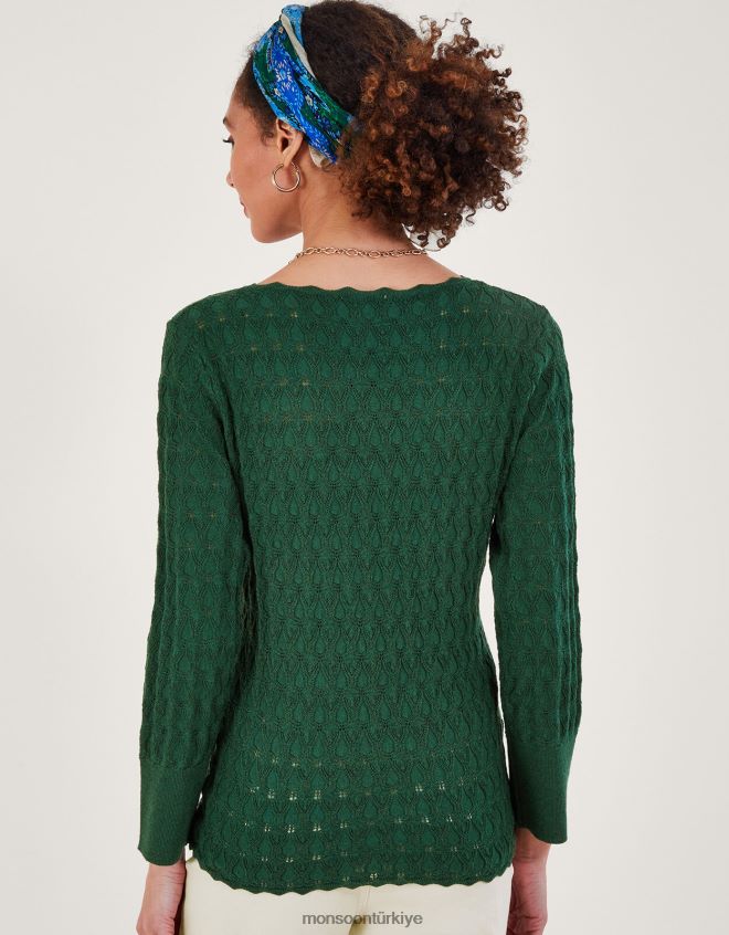 Monsoon kadınlar Geri dönüştürülmüş polyesterden pointelle dikişli kazak JH86BT219 Giyim yeşil (koyu yeşil)