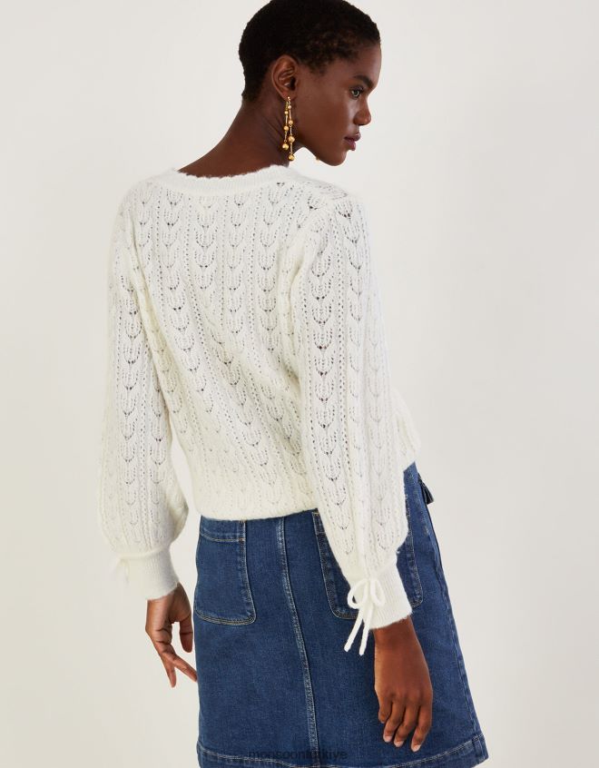 Monsoon kadınlar Geri dönüştürülmüş polyesterden üretilmiş süper yumuşak pointelle hırka JH86BT808 Giyim fildişi