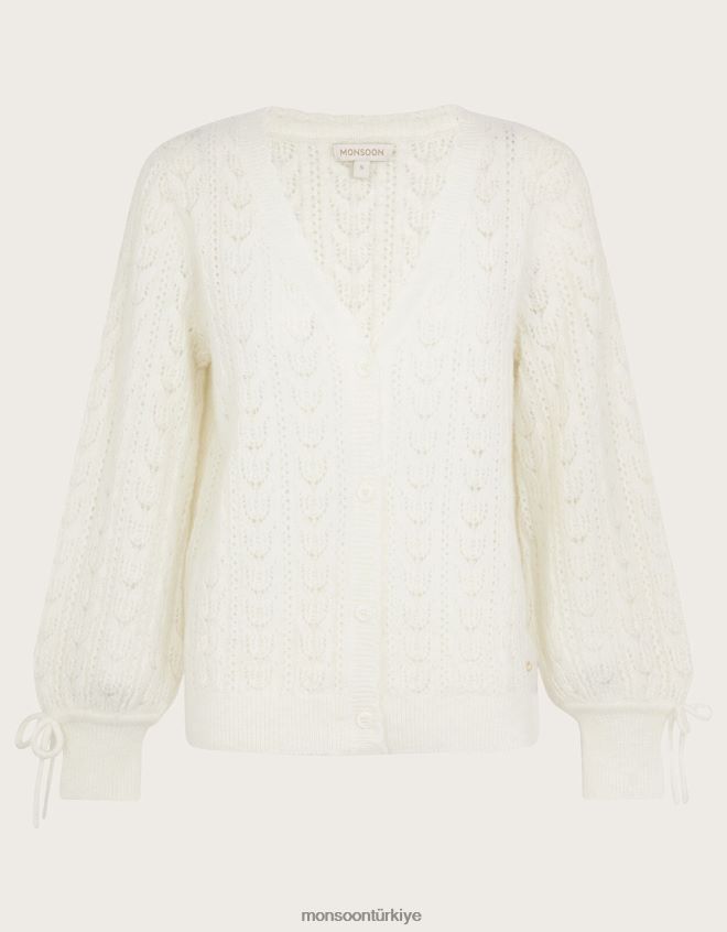 Monsoon kadınlar Geri dönüştürülmüş polyesterden üretilmiş süper yumuşak pointelle hırka JH86BT808 Giyim fildişi