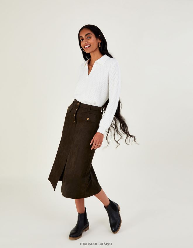 Monsoon kadınlar Geri dönüştürülmüş polyesterden üretilmiş, yakalı, kablo örgülü kazak JH86BT1075 Giyim fildişi