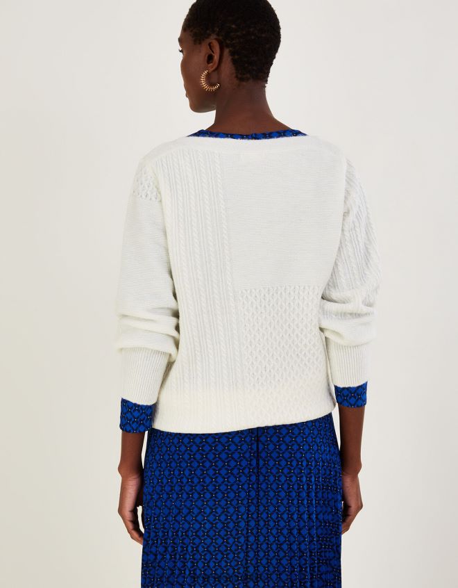 Monsoon kadınlar Geri dönüştürülmüş polyesterden süper yumuşak yama dikişli tunik kazak JH86BT414 Giyim fildişi