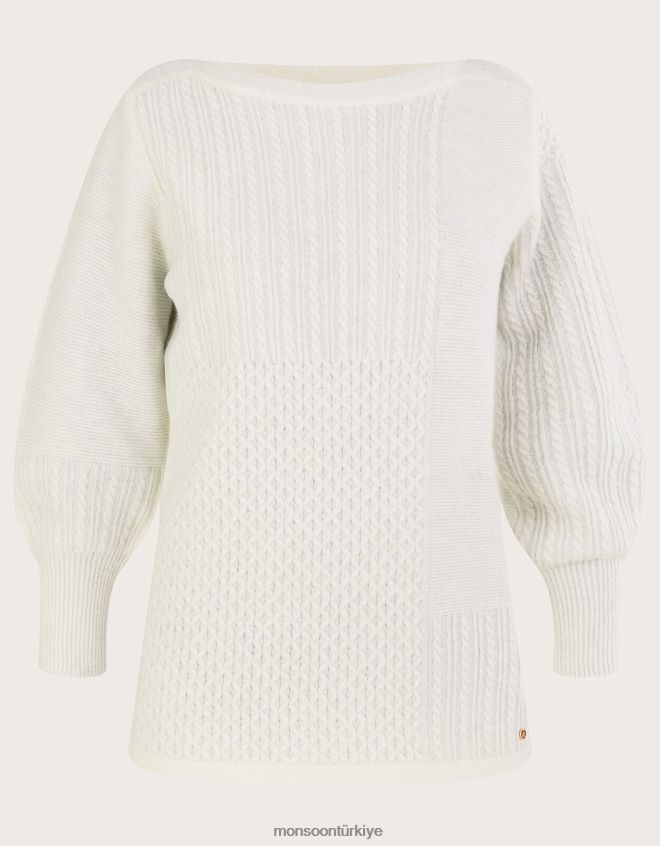 Monsoon kadınlar Geri dönüştürülmüş polyesterden süper yumuşak yama dikişli tunik kazak JH86BT414 Giyim fildişi