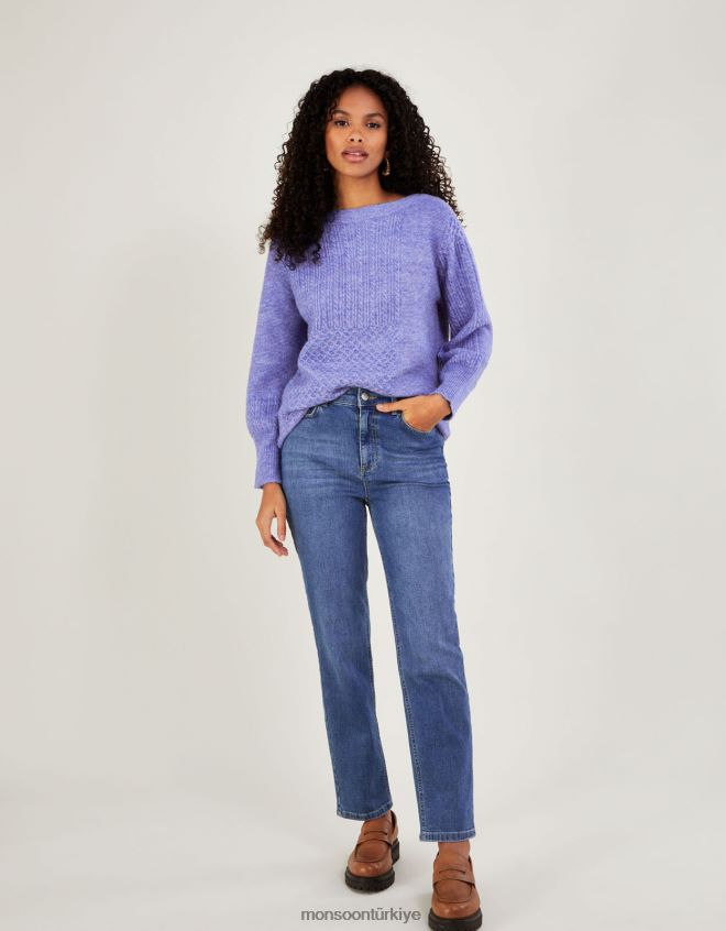 Monsoon kadınlar Geri dönüştürülmüş polyesterden süper yumuşak yama dikişli tunik kazak JH86BT523 Giyim mavi