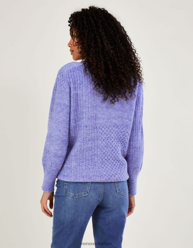 Monsoon kadınlar Geri dönüştürülmüş polyesterden süper yumuşak yama dikişli tunik kazak JH86BT523 Giyim mavi