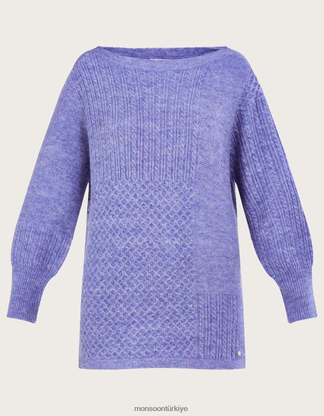 Monsoon kadınlar Geri dönüştürülmüş polyesterden süper yumuşak yama dikişli tunik kazak JH86BT523 Giyim mavi