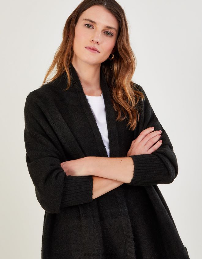 Monsoon kadınlar Geri dönüştürülmüş polyesterden uzun cep cep hırkası JH86BT1069 Giyim siyah