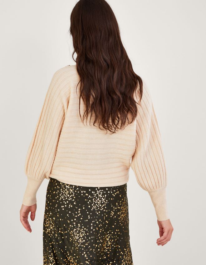 Monsoon kadınlar Geri dönüştürülmüş polyesterden yatay fitilli kazak JH86BT347 Giyim deve (yulaf ezmesi)