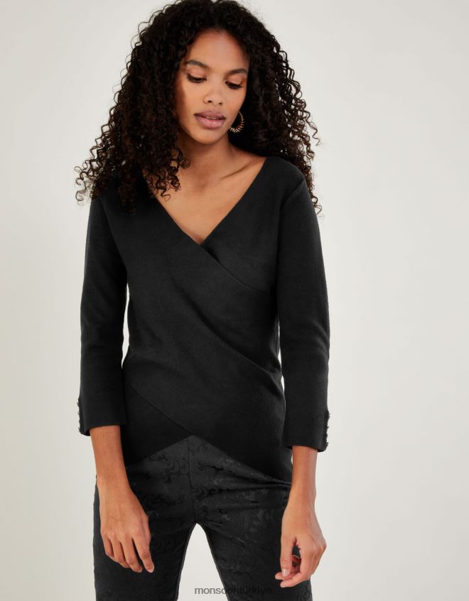 Monsoon kadınlar Lenzing Ecovero'lu akıllı anvelop kazak JH86BT1083 Giyim siyah