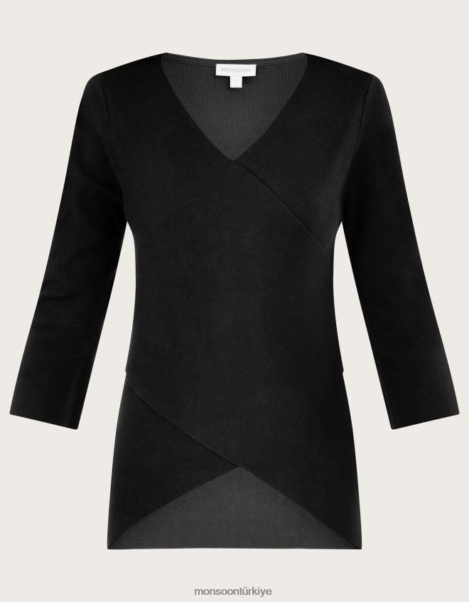 Monsoon kadınlar Lenzing Ecovero\'lu akıllı anvelop kazak JH86BT1083 Giyim siyah