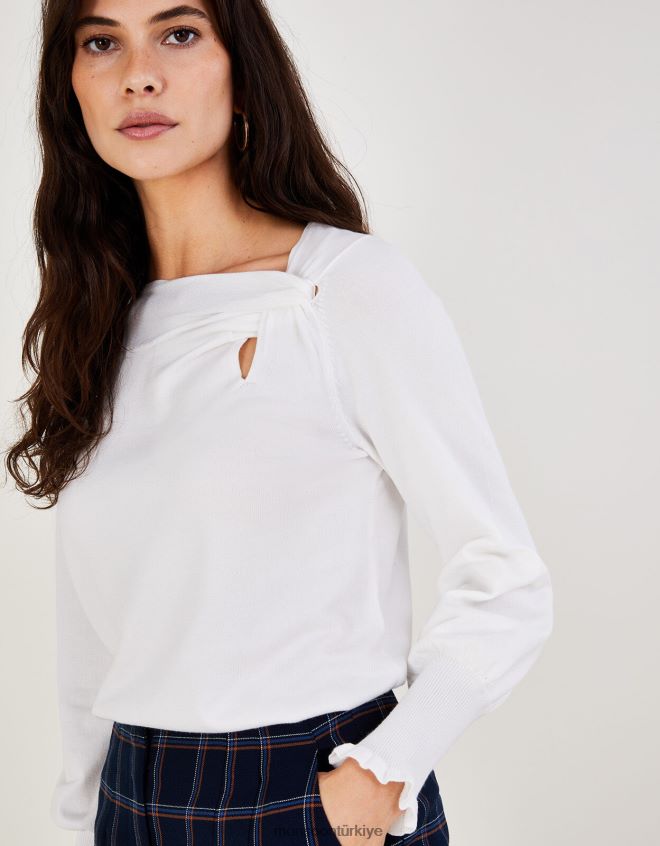 Monsoon kadınlar Lenzing Ecovero'lu yandan düğümlü burgulu kazak JH86BT488 Giyim fildişi