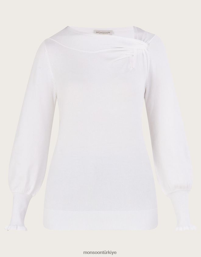 Monsoon kadınlar Lenzing Ecovero\'lu yandan düğümlü burgulu kazak JH86BT488 Giyim fildişi