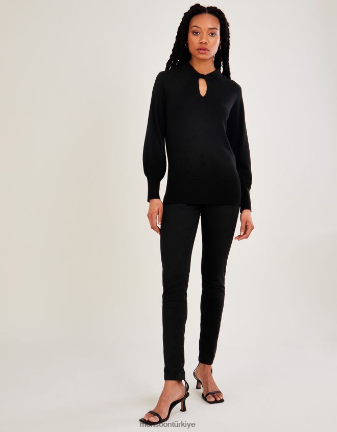 Monsoon kadınlar Lenzing ecoverolu büküm boyunlu kazak JH86BT554 Giyim siyah