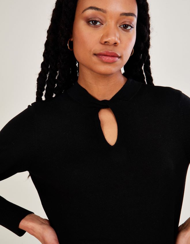 Monsoon kadınlar Lenzing ecoverolu büküm boyunlu kazak JH86BT554 Giyim siyah