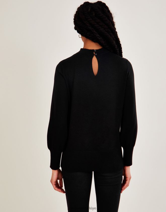 Monsoon kadınlar Lenzing ecoverolu büküm boyunlu kazak JH86BT554 Giyim siyah