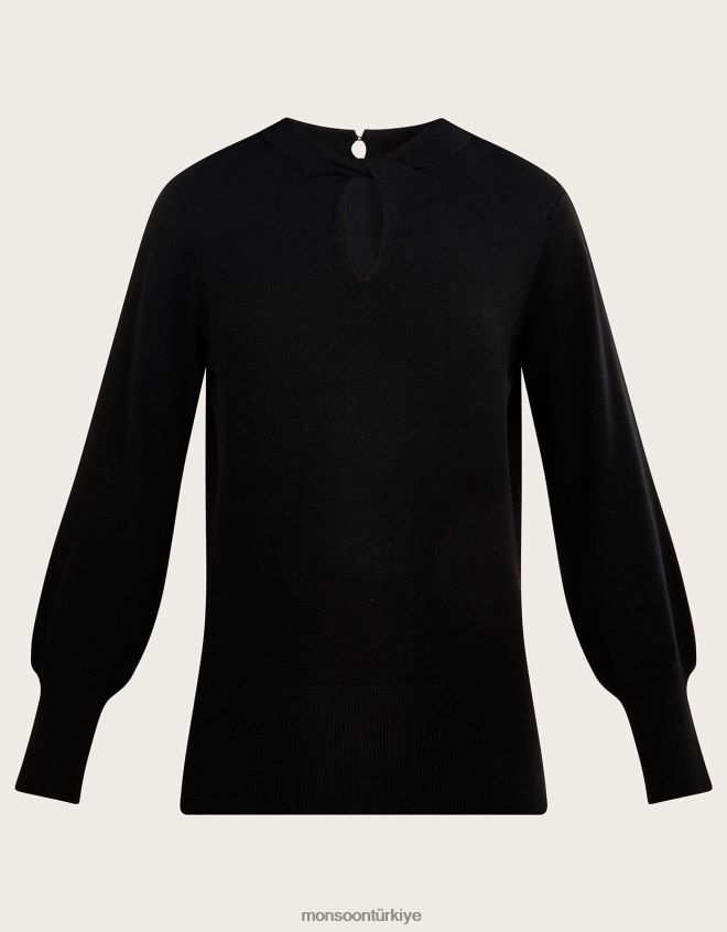 Monsoon kadınlar Lenzing ecoverolu büküm boyunlu kazak JH86BT554 Giyim siyah