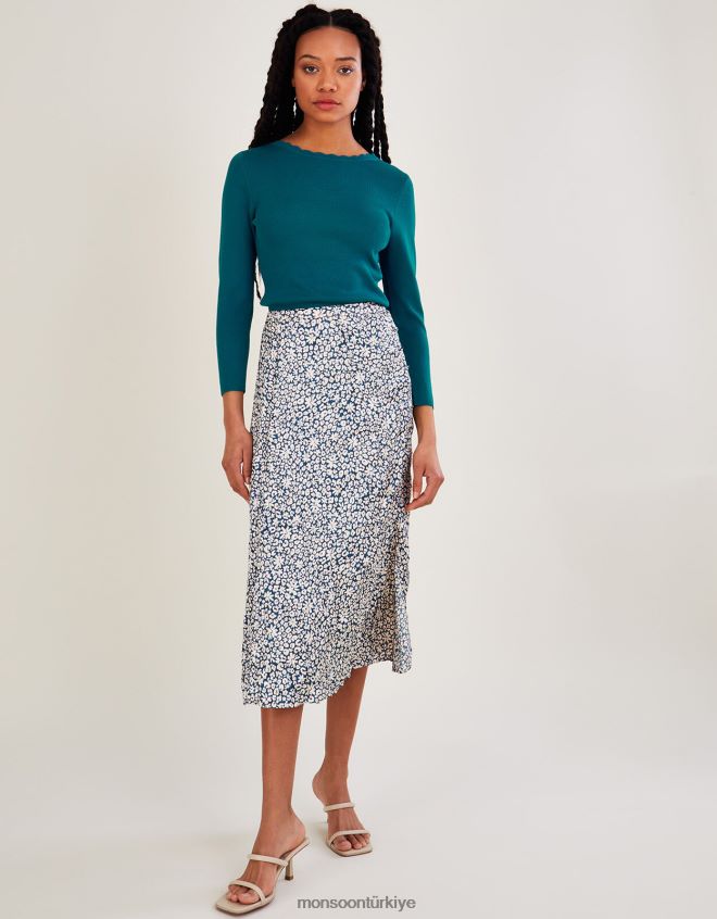 Monsoon kadınlar Lenzing ecoverolu yuvarlak arkadan bağlamalı geniş kazak JH86BT518 Giyim turkuaz