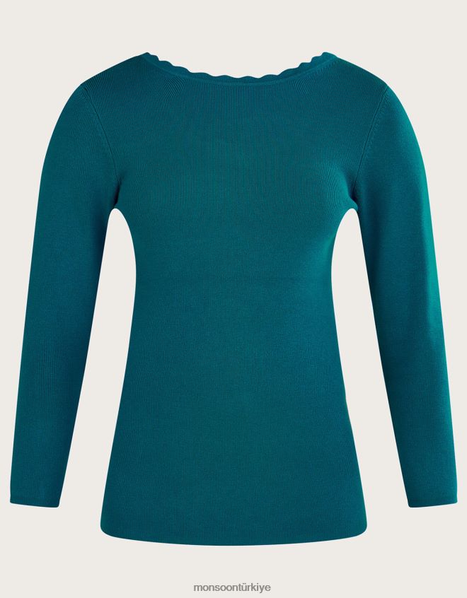 Monsoon kadınlar Lenzing ecoverolu yuvarlak arkadan bağlamalı geniş kazak JH86BT518 Giyim turkuaz