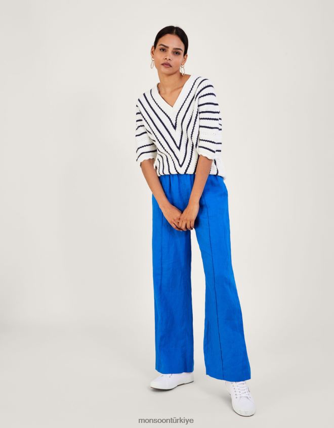 Monsoon kadınlar Sürdürülebilir pamuktan şivron dokulu şerit kazak JH86BT1022 Giyim Mavi Donanma)