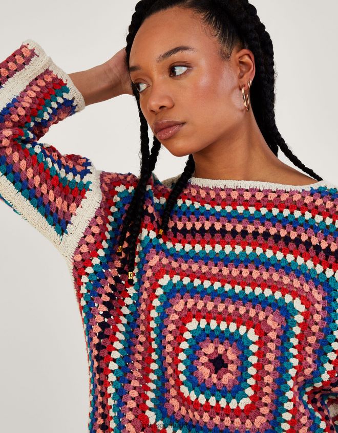 Monsoon kadınlar Sürdürülebilir pamuktan tığ işi kare kazak JH86BT768 Giyim fildişi