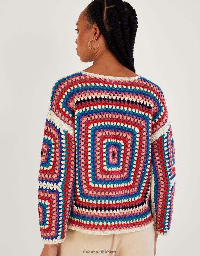 Monsoon kadınlar Sürdürülebilir pamuktan tığ işi kare kazak JH86BT768 Giyim fildişi