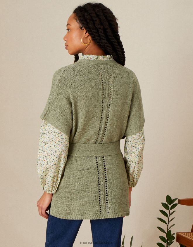 Monsoon kadınlar bantlı midi hırka JH86BT642 Giyim yeşil (haki)