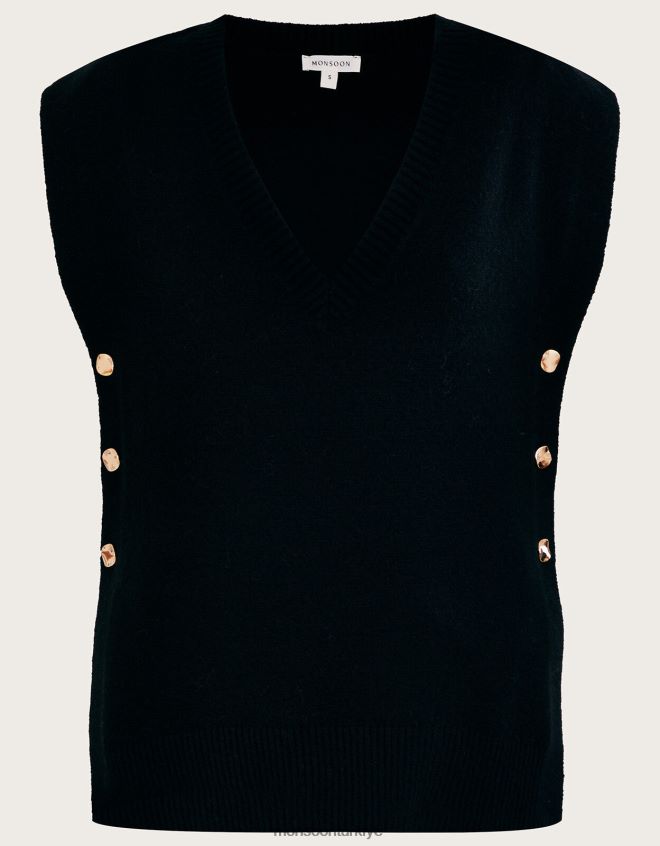 Monsoon kadınlar billie düğmeli yan cüppe JH86BT38 Giyim siyah