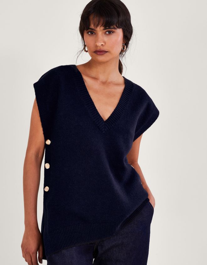 Monsoon kadınlar billie düğmeli yan cüppe JH86BT71 Giyim Mavi Donanma)