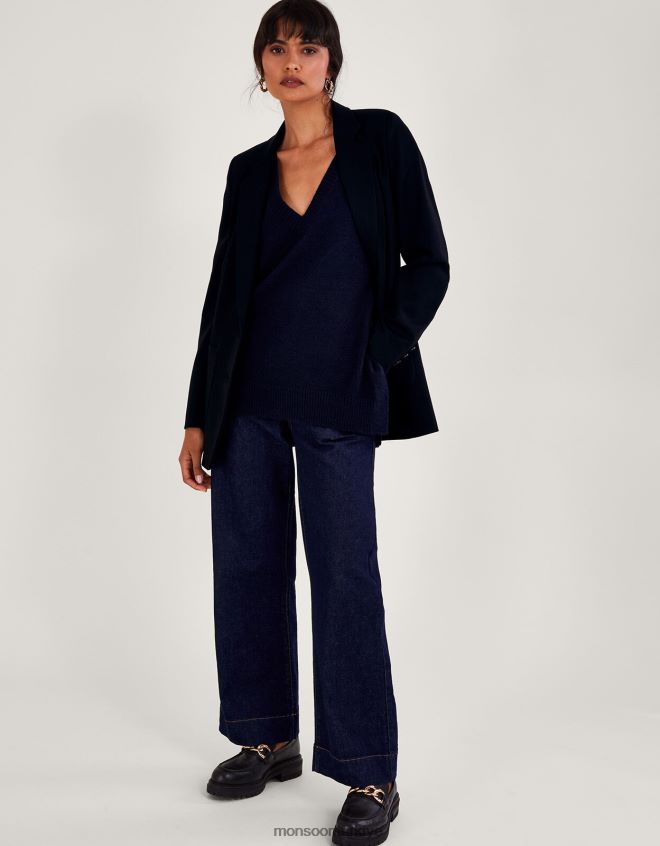 Monsoon kadınlar billie düğmeli yan cüppe JH86BT71 Giyim Mavi Donanma)