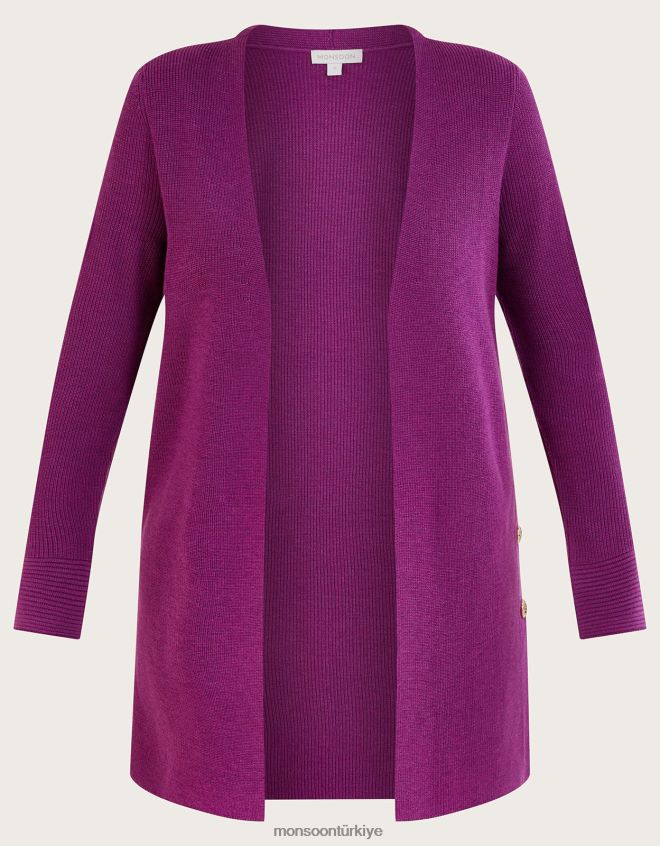 Monsoon kadınlar düğme detaylı fitilli uzun hırka JH86BT903 Giyim menekşe