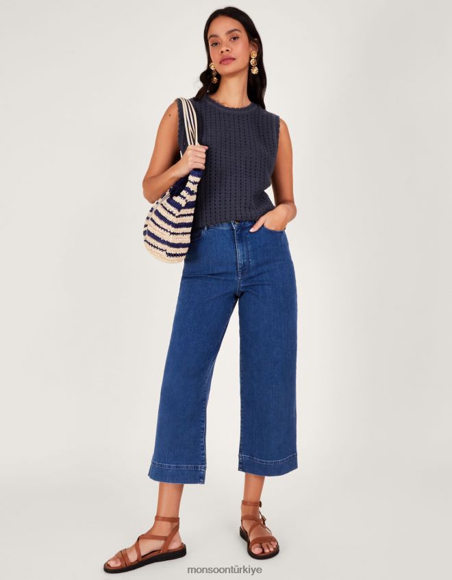 Monsoon kadınlar dikiş örgü tank top JH86BT162 Giyim Mavi Donanma)