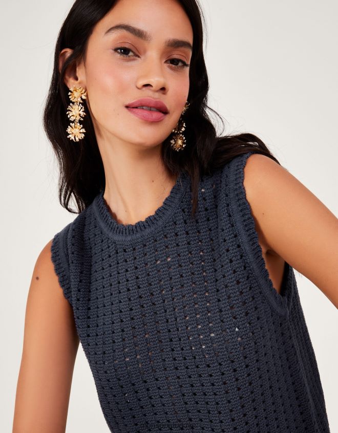 Monsoon kadınlar dikiş örgü tank top JH86BT162 Giyim Mavi Donanma)