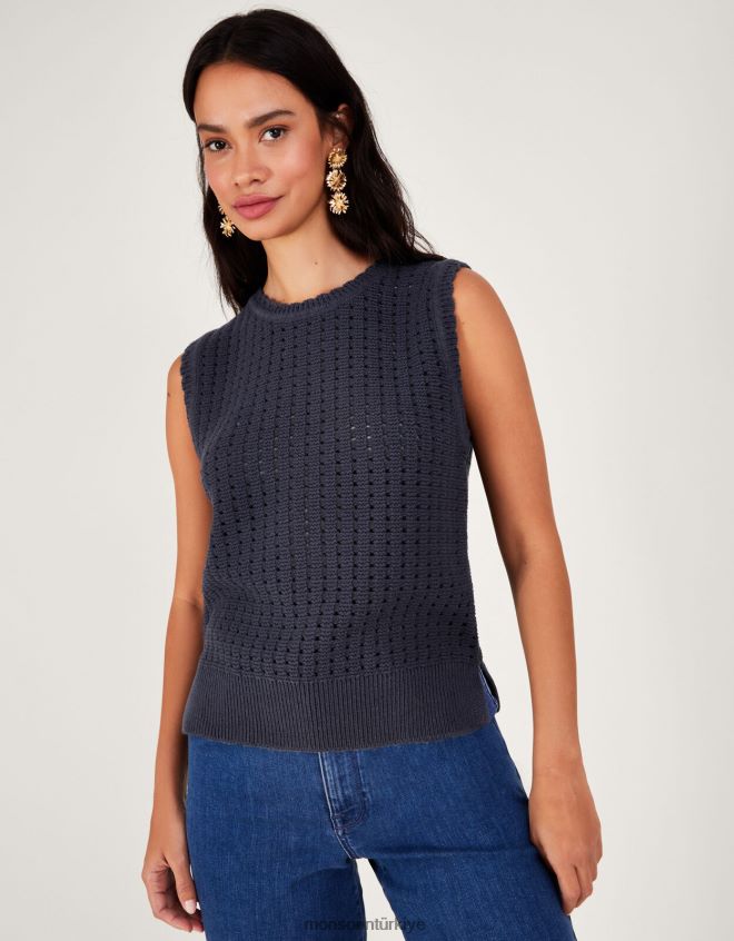 Monsoon kadınlar dikiş örgü tank top JH86BT162 Giyim Mavi Donanma)