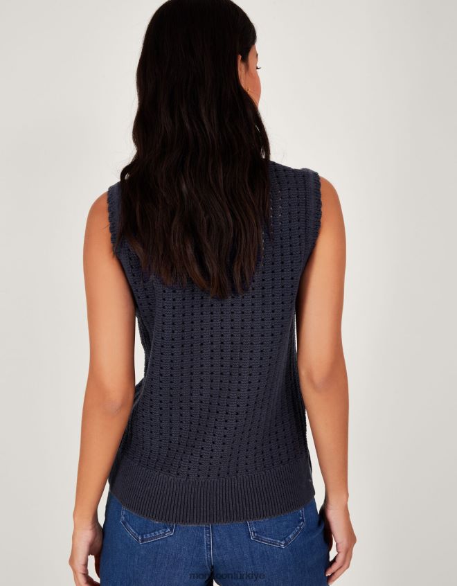 Monsoon kadınlar dikiş örgü tank top JH86BT162 Giyim Mavi Donanma)