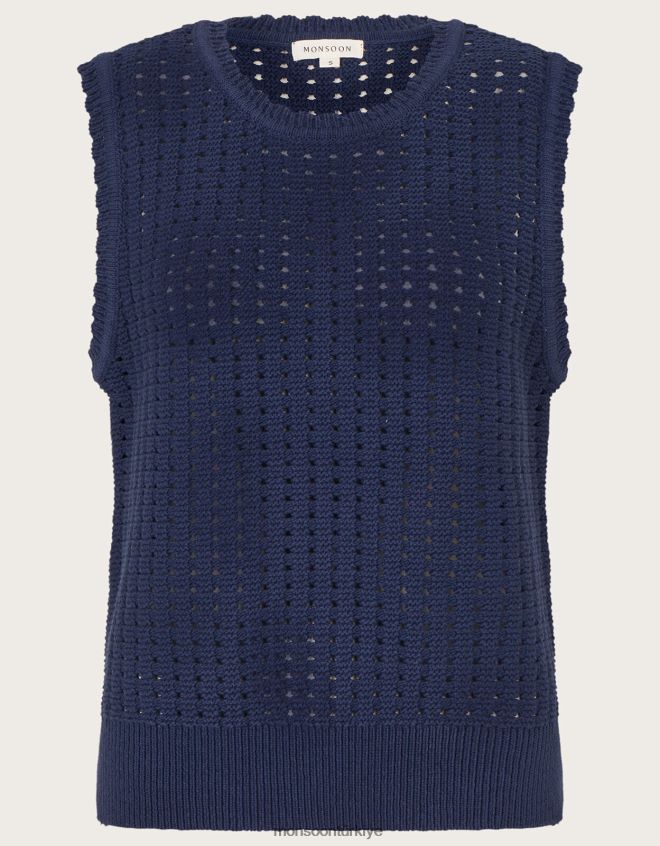 Monsoon kadınlar dikiş örgü tank top JH86BT162 Giyim Mavi Donanma)