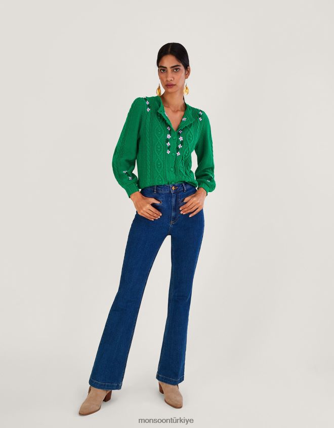 Monsoon kadınlar el işlemeli kablo örgü hırka JH86BT1060 Giyim yeşil