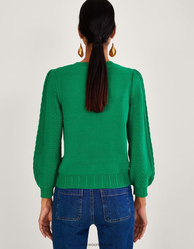 Monsoon kadınlar el işlemeli kablo örgü hırka JH86BT1060 Giyim yeşil