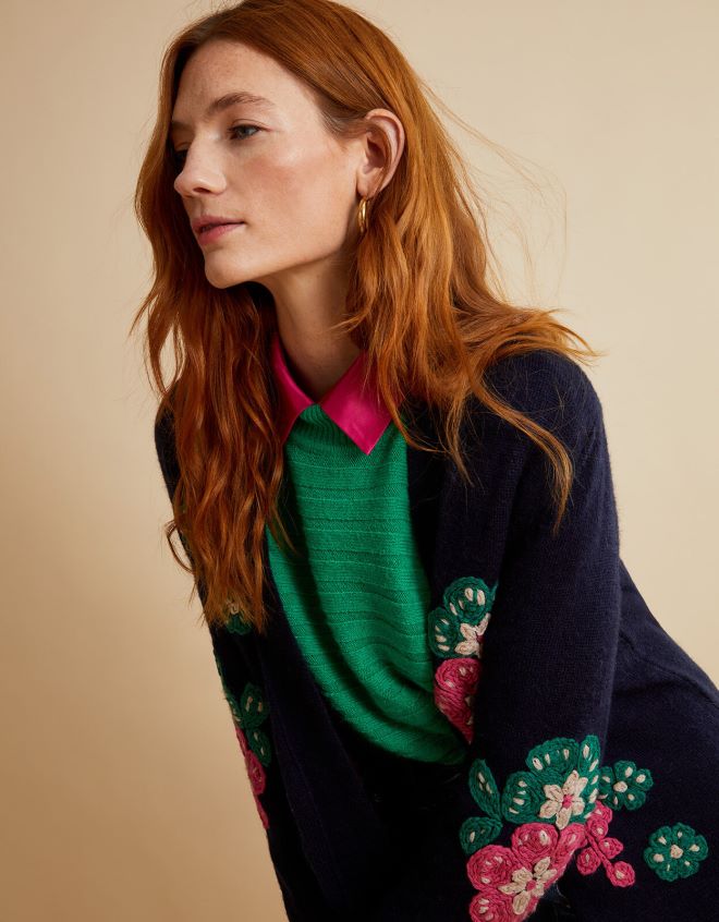 Monsoon kadınlar el işlemeli midi hırka JH86BT652 Giyim Mavi Donanma)