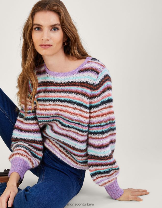 Monsoon kadınlar geri dönüştürülmüş polyesterden şeritli kazak JH86BT330 Giyim mor (leylak)