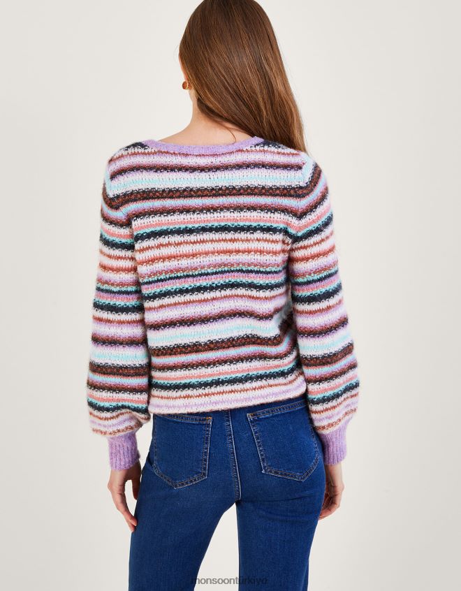 Monsoon kadınlar geri dönüştürülmüş polyesterden şeritli kazak JH86BT330 Giyim mor (leylak)