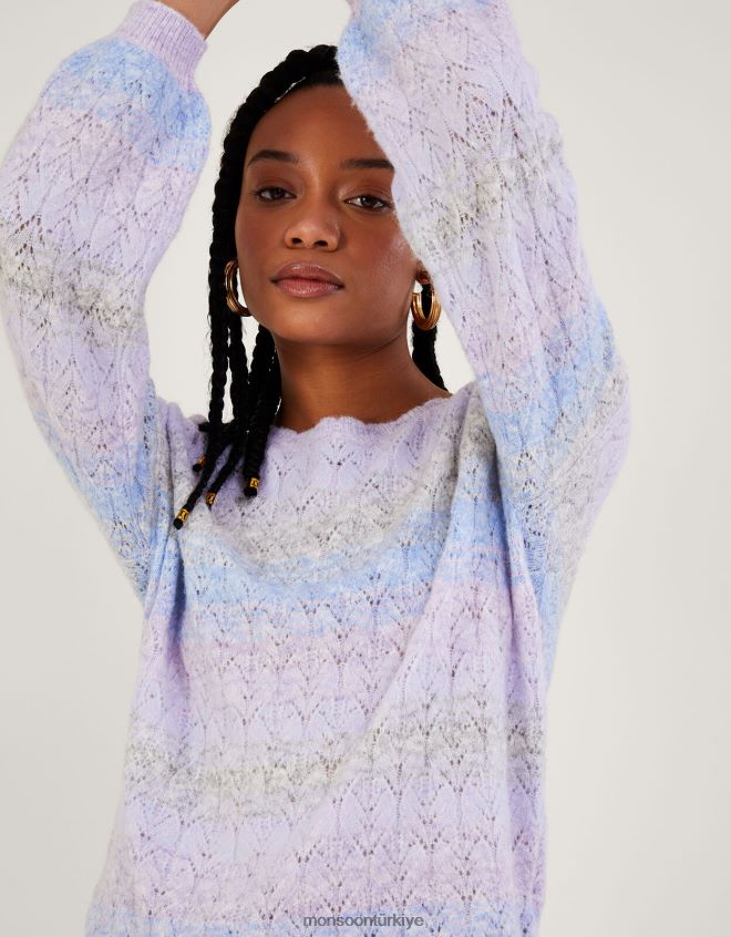 Monsoon kadınlar geri dönüştürülmüş polyesterden ombre çizgili kazak JH86BT572 Giyim mor (leylak)