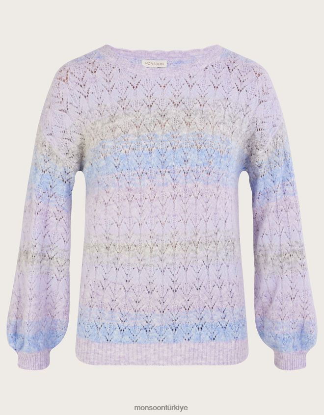 Monsoon kadınlar geri dönüştürülmüş polyesterden ombre çizgili kazak JH86BT572 Giyim mor (leylak)