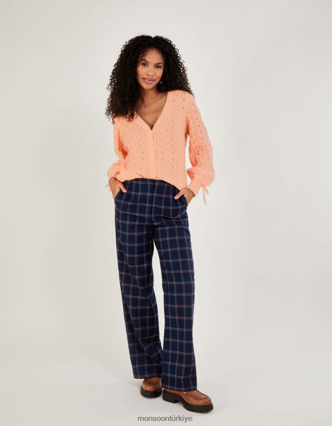 Monsoon kadınlar geri dönüştürülmüş polyesterden süper yumuşak pointelle hırka JH86BT441 Giyim portakal (şeftali)